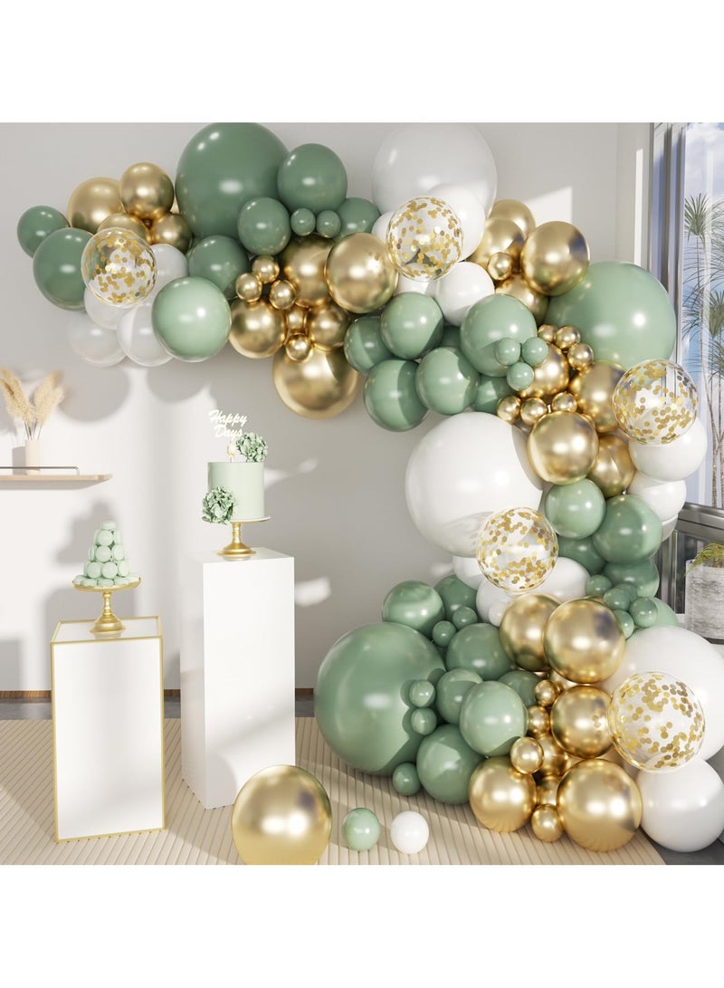 سيج بالون الذهب الأبيض الأخضر إكليل قوس عدة ، 146 بالونات اللاتكس أحجام مختلفة 18 12 10 5 بوصة ، وتستخدم في دش عيد ميلاد الطفل الجنس تكشف عن زينة حفل زفاف - Image 1