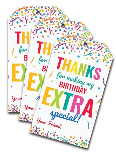 Pink Pixie Studio Thanks for Making My Birthday Extra Special Tag 25 Birthday Party Favor Tags Labels for Goodie Treat Bags Kids Student Classroom Made in the USA - Image 1
