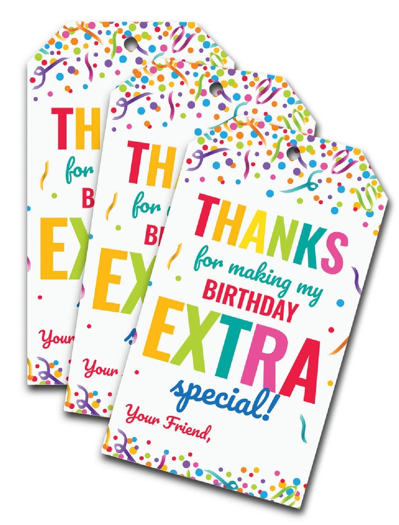 Pink Pixie Studio Thanks for Making My Birthday Extra Special Tag 25 Birthday Party Favor Tags Labels for Goodie Treat Bags Kids Student Classroom Made in the USA - Image 2