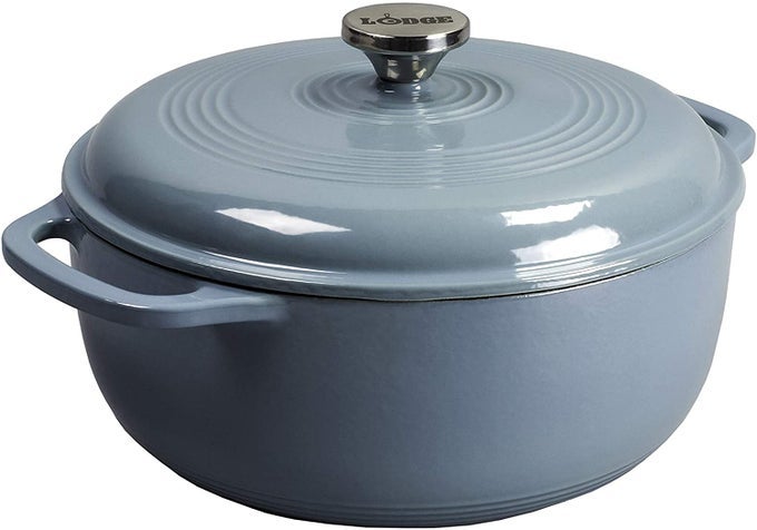 75 QUART ENAMELED CAST IRON DUTCH OVEN WITH LID DUAL HANDLES OVEN SAFE UP TO 500 F OR ON STOVETOP USE TO MARINATE COOK BAKE REFRIGERATE AND SERVE STORM BLUE