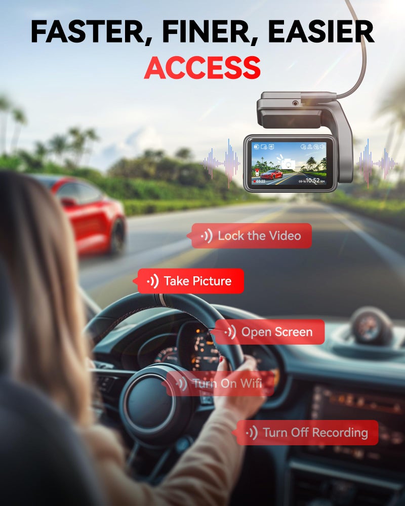 REDTIGER F4 4K Dash Cam Front, 2.2 inch Mini Car Camera, 2160P UHD Touch Screen, Voice Control, Included 32GB Card, Night Vision, Built-in GPS, WiFi APP Control, Loop Recording, 24H Parking Monitor - Image 4