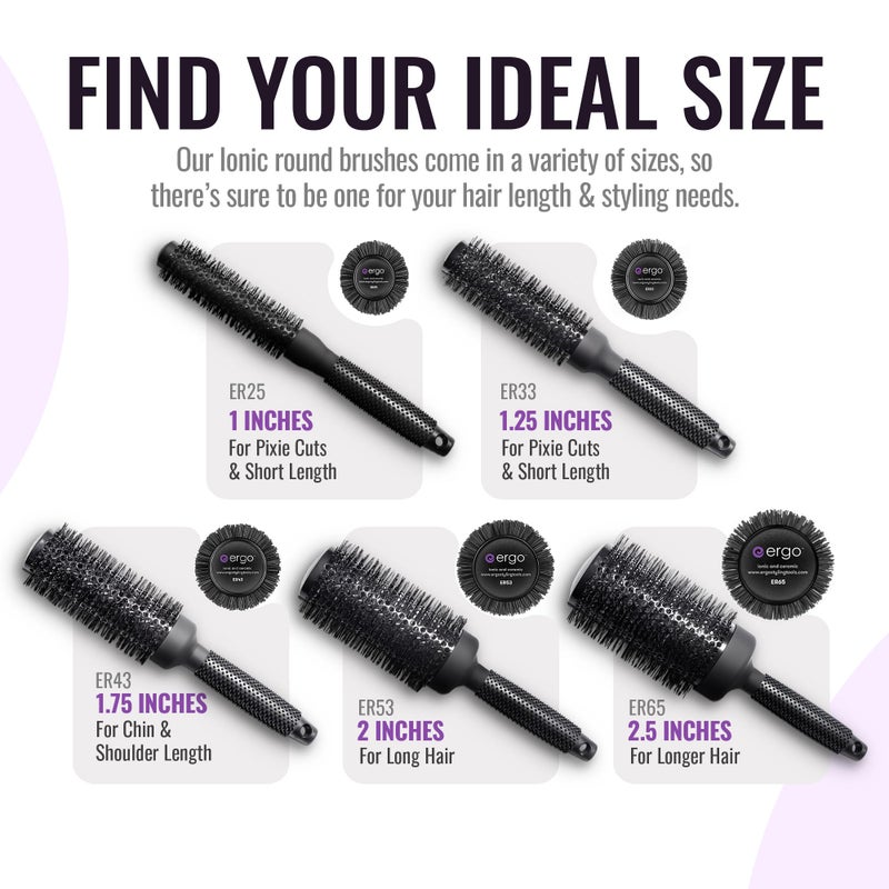 Ergo Ceramic Ionic Round Brush for Blow Out - Salon Quality Hair Brushes for Women - Roller Brush for Blow Drying, Wet and Dry Hair Styling, Volumizing Hair Care - ER53: 2" - Image 4