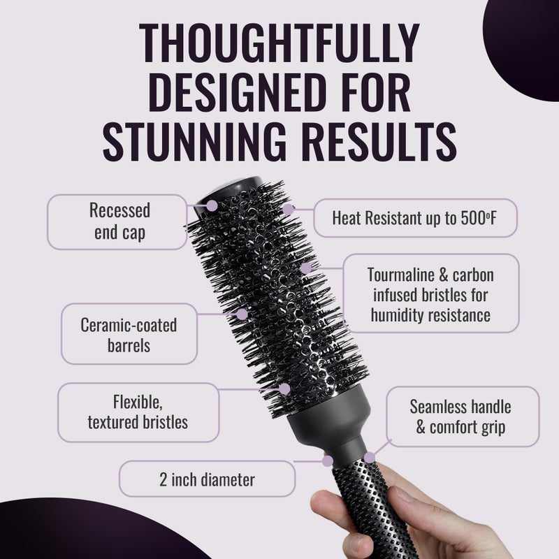 Ergo Ceramic Ionic Round Brush for Blow Out - Salon Quality Hair Brushes for Women - Roller Brush for Blow Drying, Wet and Dry Hair Styling, Volumizing Hair Care - ER53: 2" - Image 3