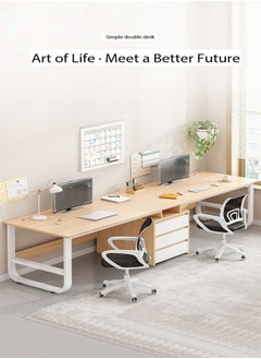 fashionhome Multifunction Modern Design 2-Person Double-Seat Study Table Home Office Laptop Computer Desk Writing Workstation Desk with Storage Drawers for Bedroom Living Room Offices 240x48x73 cm  - Image 5