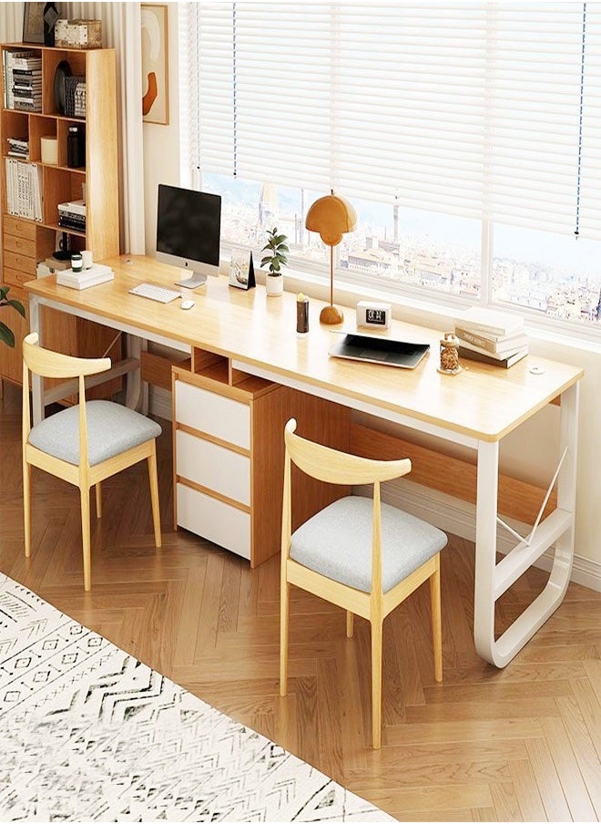 fashionhome طاولة دراسة متعددة الوظائف بتصميم عصري لشخصين بمقعدين للمنزل والمكتب والكمبيوتر المحمول ومكتب محطة عمل للكتابة مع أدراج تخزين لغرفة النوم ومكاتب غرفة المعيشة 240 × 50 × 72 سم  - Image 3