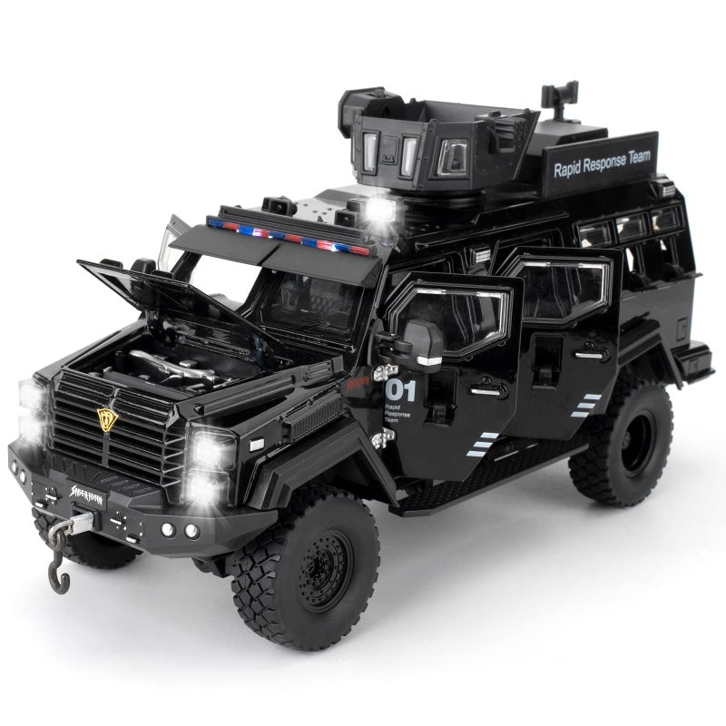 LOVEPOSELY Compatible for 1:24 Saber-Toothed Tiger Alloy Armored Car Model, Collectible Diecast Armoured Explosive Protected Vehicle Toy, Pull Back Toy Car with Sound and Light for Adult Kids (Black) - Image 1