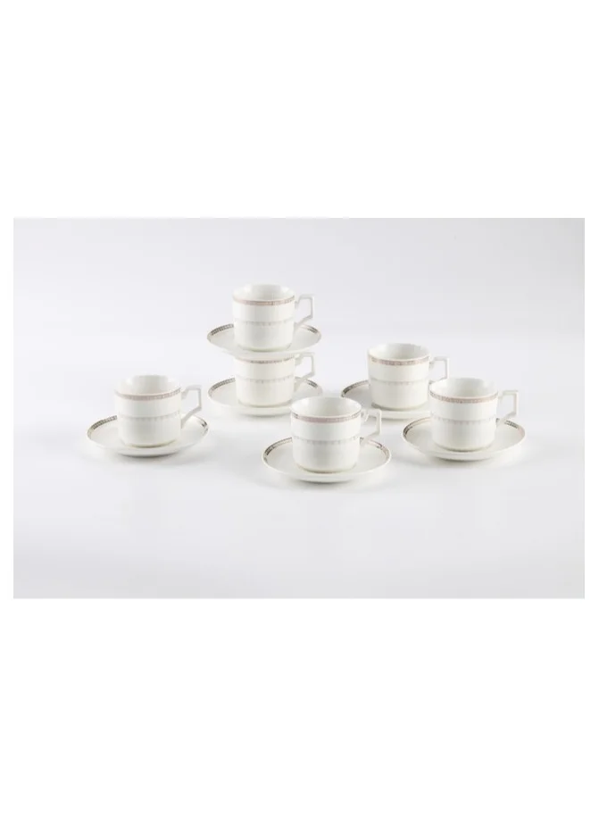 Shallow Shallow New Bone China Rosa Coffee Cup & Saucer Set, 90ml (White, 6 Cups, 6 Saucer)