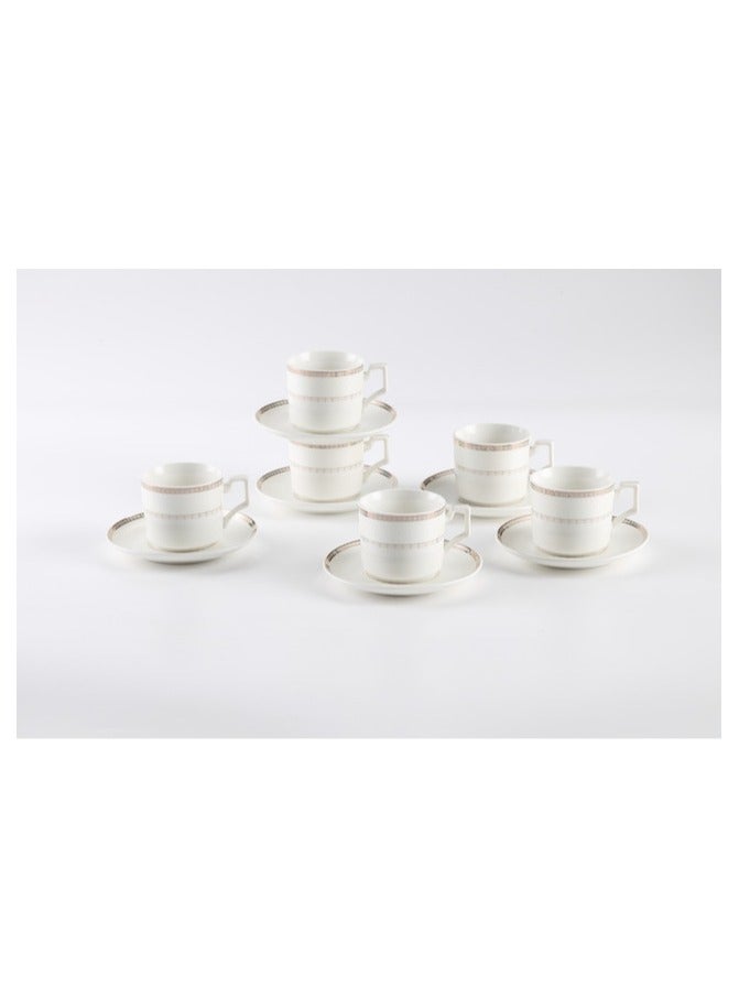Shallow New Bone China Rosa Coffee Cup & Saucer Set, 90ml (White, 6 Cups, 6 Saucer) - Image 1