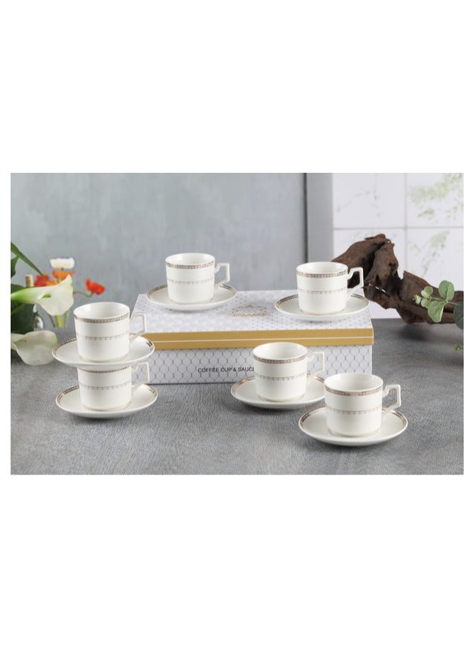 Shallow New Bone China Rosa Coffee Cup & Saucer Set, 90ml (White, 6 Cups, 6 Saucer) - Image 3