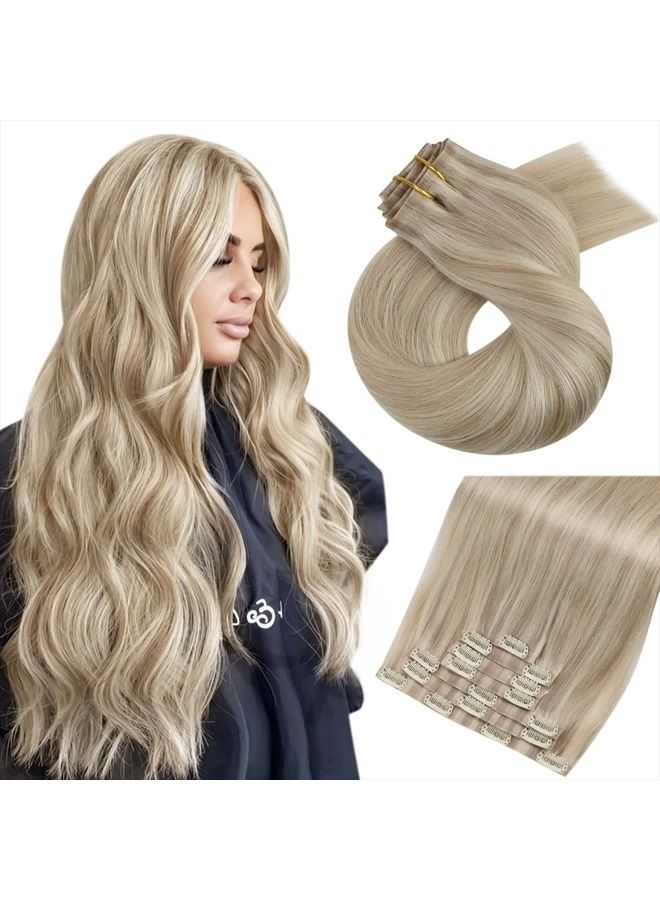 Moresoo إضافات شعر بشرية بدون خياطة بلوند هايلايت 16 بوصة 7 قطع 120 جرام - Image 1