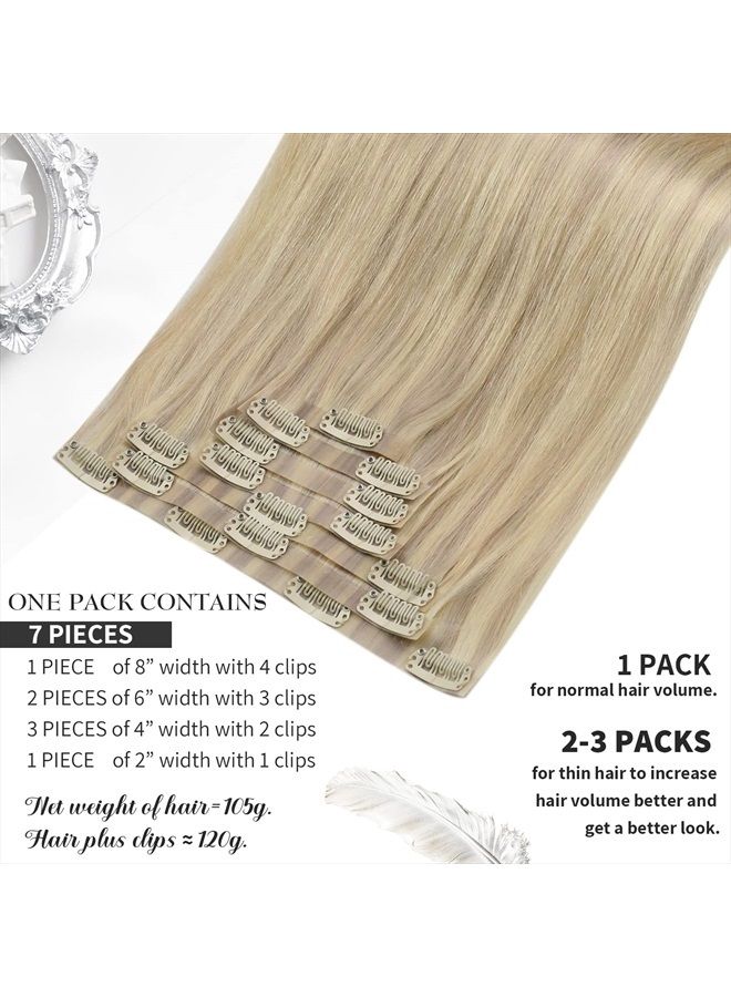 Moresoo إضافات شعر بشرية بدون خياطة بلوند هايلايت 16 بوصة 7 قطع 120 جرام - Image 3