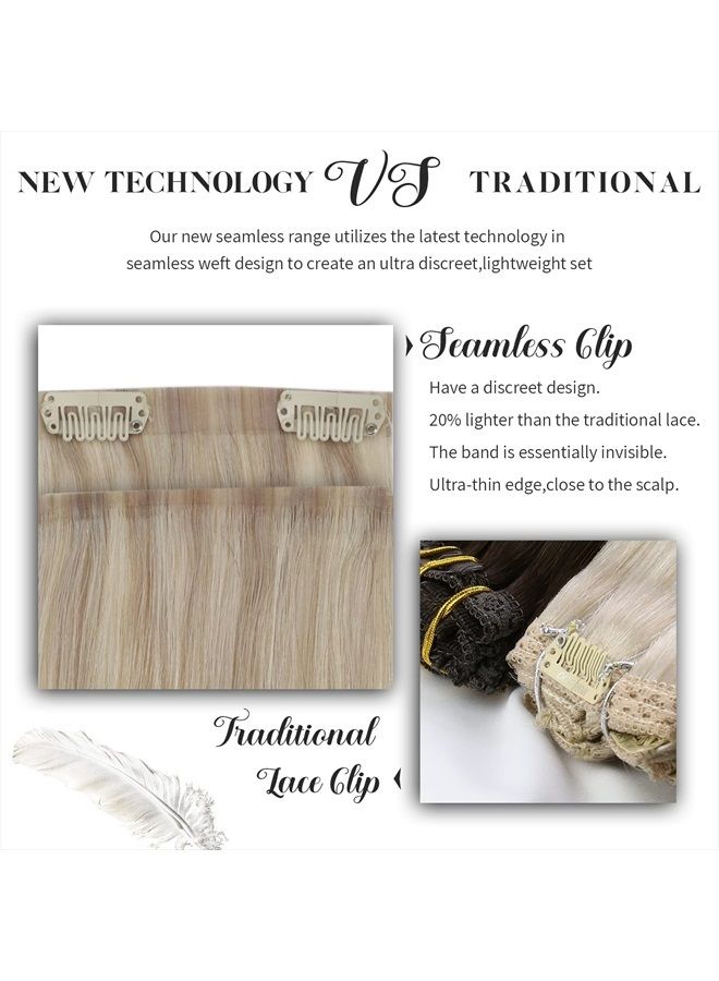 Moresoo إضافات شعر بشرية بدون خياطة بلوند هايلايت 16 بوصة 7 قطع 120 جرام - Image 2