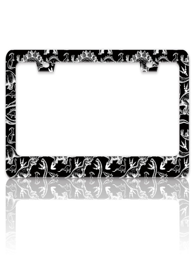 TINALUIN Black White Dinosaur License Plate Frame Dinosaurs Stainless Steel License Plate Holder for Front and Rear Car Tags Funny for Car Decoration Accessories with Screws 6.3 X 12.2 in for Women Men - Image 1