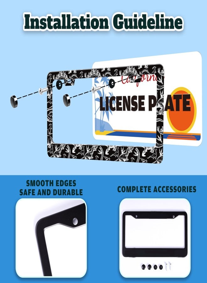 TINALUIN Black White Dinosaur License Plate Frame Dinosaurs Stainless Steel License Plate Holder for Front and Rear Car Tags Funny for Car Decoration Accessories with Screws 6.3 X 12.2 in for Women Men - Image 4
