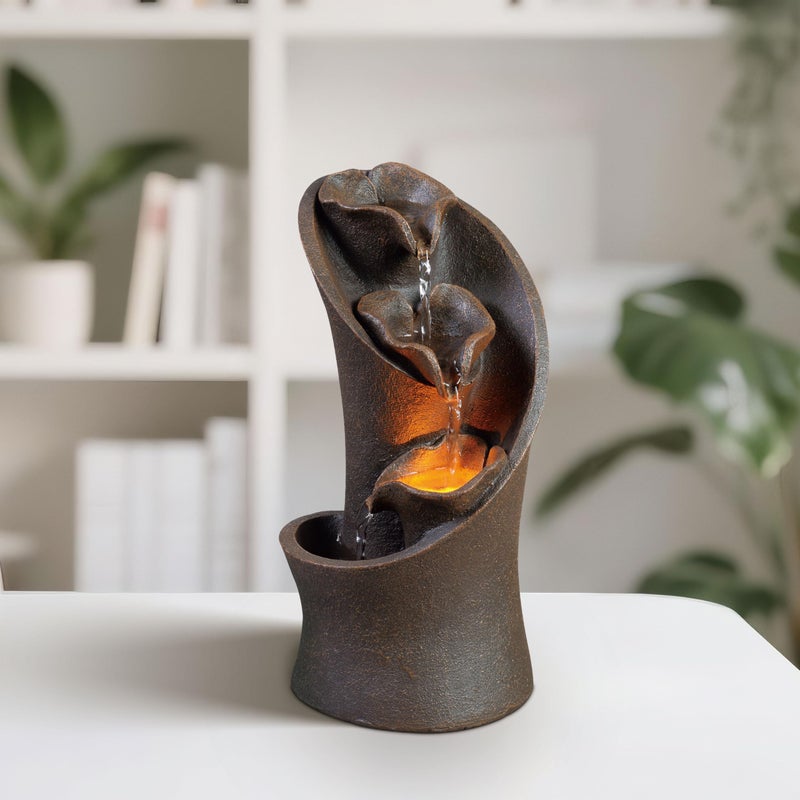 Kalona 11 3Tier Artistic Tabletop Waterfall Fountain Imitation Stone Design LED Lights Perfect for Meditation Relaxation 23005