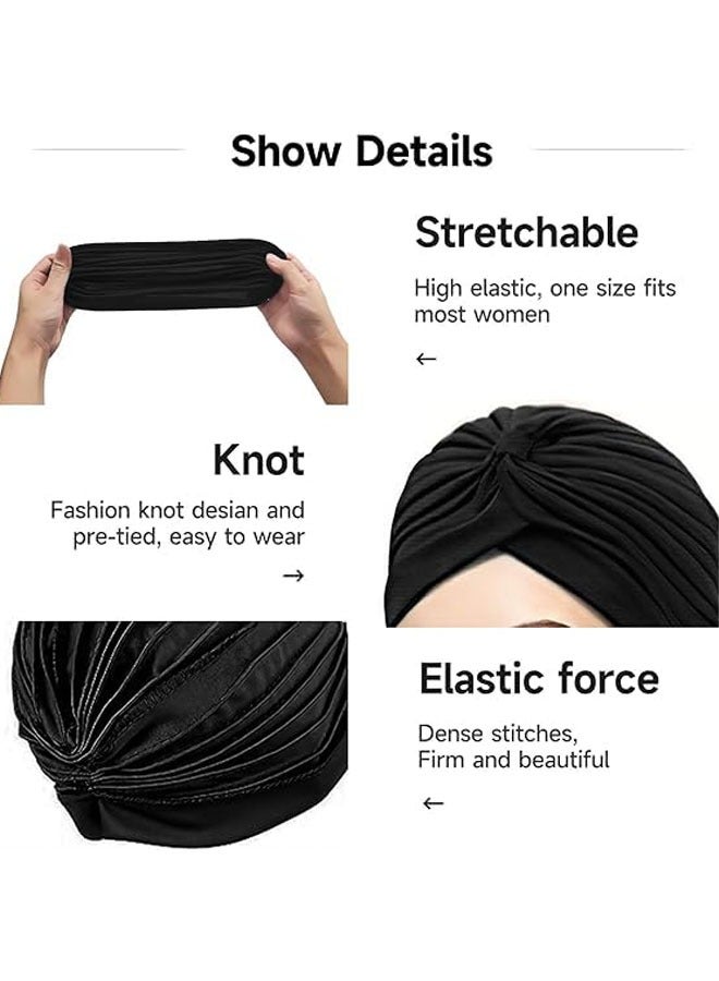 PYC 3 Pieces Turbans for Women Soft Turban Head Wrap Pleated Beanie Cap  - Image 2