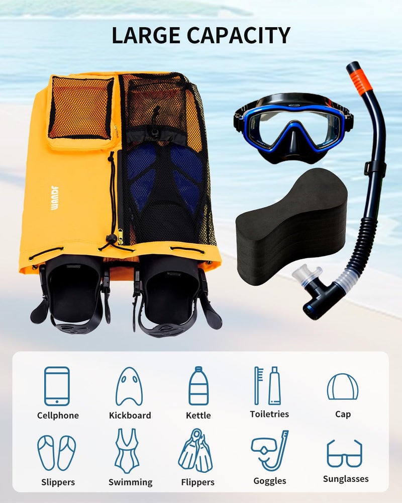 WANDF Swim Bag Mesh Drawstring Backpack with Wet Pocket Beach Backpack for Swimming, Gym, and Workout Gear (Orange) - Image 4