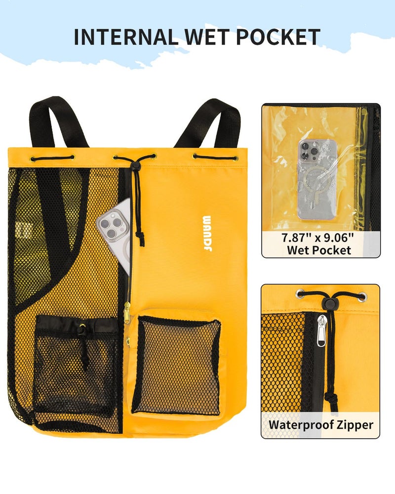 WANDF Swim Bag Mesh Drawstring Backpack with Wet Pocket Beach Backpack for Swimming, Gym, and Workout Gear (Orange) - Image 3