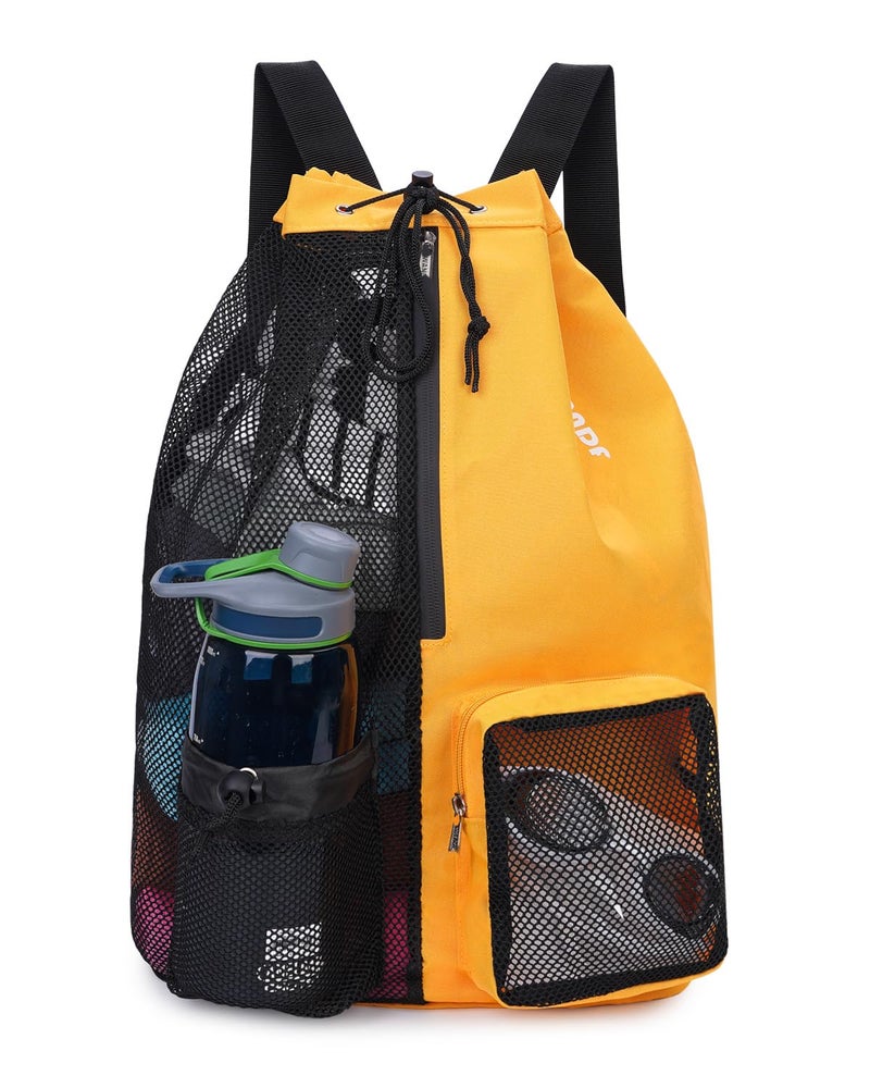 WANDF Swim Bag Mesh Drawstring Backpack with Wet Pocket Beach Backpack for Swimming, Gym, and Workout Gear (Orange) - Image 1