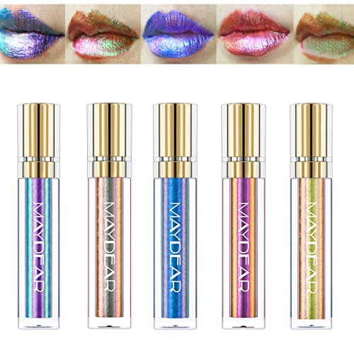 Maydear Chameleon Lipstick 5 Colors Set, Long Lasting Waterproof Colourful Diamond Shimmer Lip Gloss for Women Girls Makeup kit - Image 1