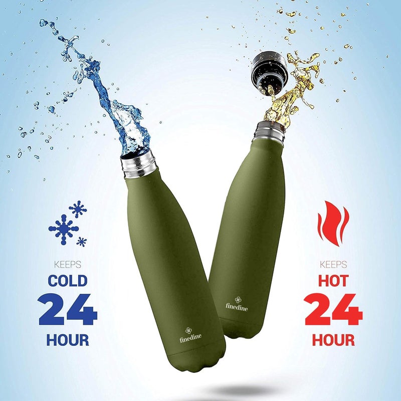 FineDine 1 LitresTriple Insulated Stainless Steel Water Bottle Upto 24 Hours Hot or Cold Drinks, Leakproof, BPA-Free, Sweatproof Thermosteel Flask-Perfect for Travel, Picnics, Office & School (Green) - Image 3