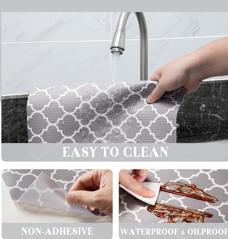 MunKan 2 Rolls (45 x 150cm) Shelf Liner Non-Adhesive Drawer Mats, Non-Slip Food Grade EVA Drawer Liner, Stain-Proof Liner for Shelf, Refrigerator, Cupboard, and Desk ( Grey ) - Image 4