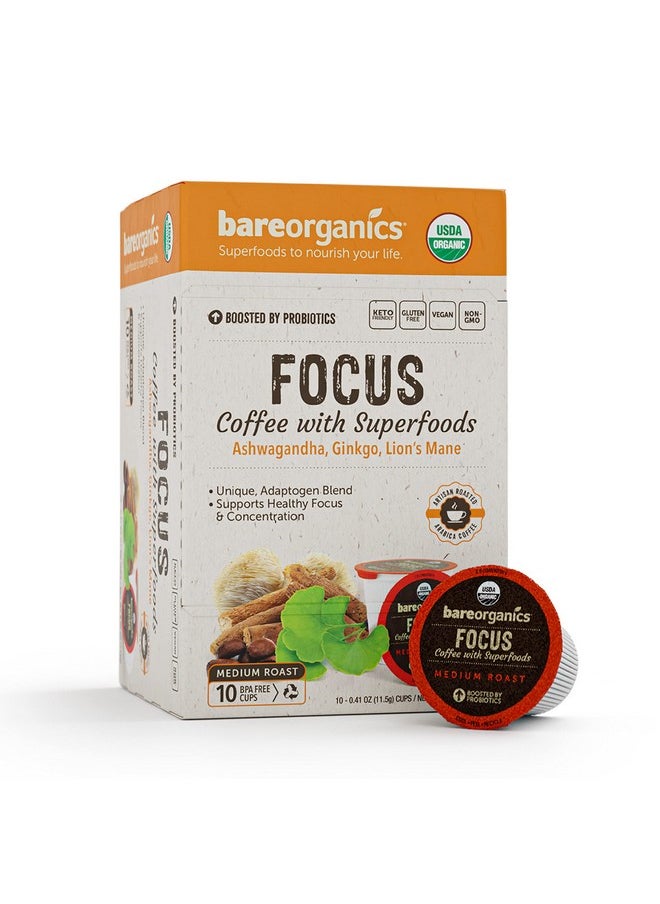 Bareorganics - 13180 Focus Coffee With Superfoods Organic Probiotic Coffee 10 Single Serve Cups - Image 1