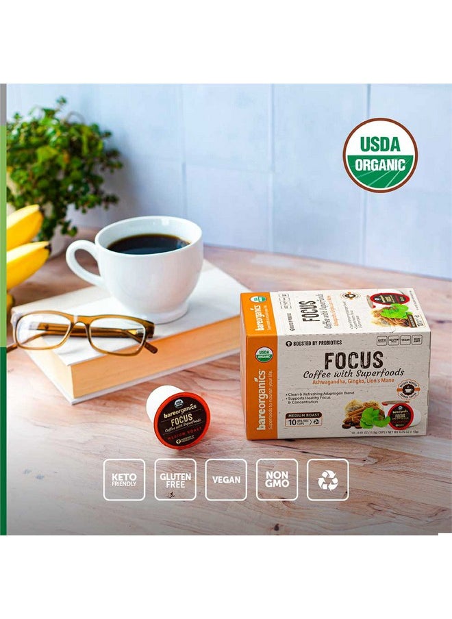 Bareorganics - 13180 Focus Coffee With Superfoods Organic Probiotic Coffee 10 Single Serve Cups - Image 1