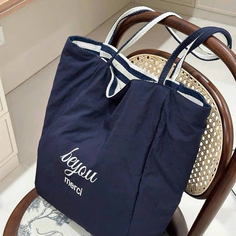 Striped Canvas Bag For Women Trendy Summer Korean Niche Tote Bag Casual Large Capacity Shopping Bag - Image 5