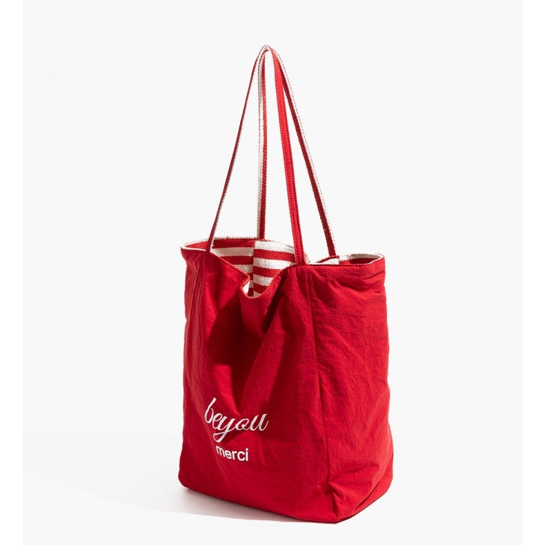 Striped Canvas Bag For Women Trendy Summer Korean Niche Tote Bag Casual Large Capacity Shopping Bag - Image 3