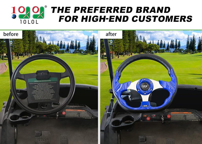 10L0L Golf Cart Steering Wheel for EZGO TXT/RXV/Valor, Club Car DS/Precedent/Onward/Tempo and Yamaha Golf Carts,Blue - Image 2
