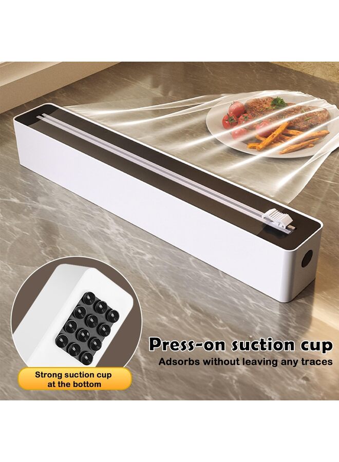 يُسلِّم موزع أغلفة بلاستيكية مع قاطع - حامل عالمي لفيلم التشبث وورق البرشمان المصنوع من رقائق الألومنيوم (أسود/أبيض) - Image 2