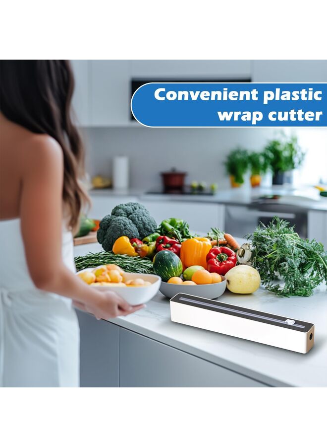 يُسلِّم موزع أغلفة بلاستيكية مع قاطع - حامل عالمي لفيلم التشبث وورق البرشمان المصنوع من رقائق الألومنيوم (أسود/أبيض) - Image 4