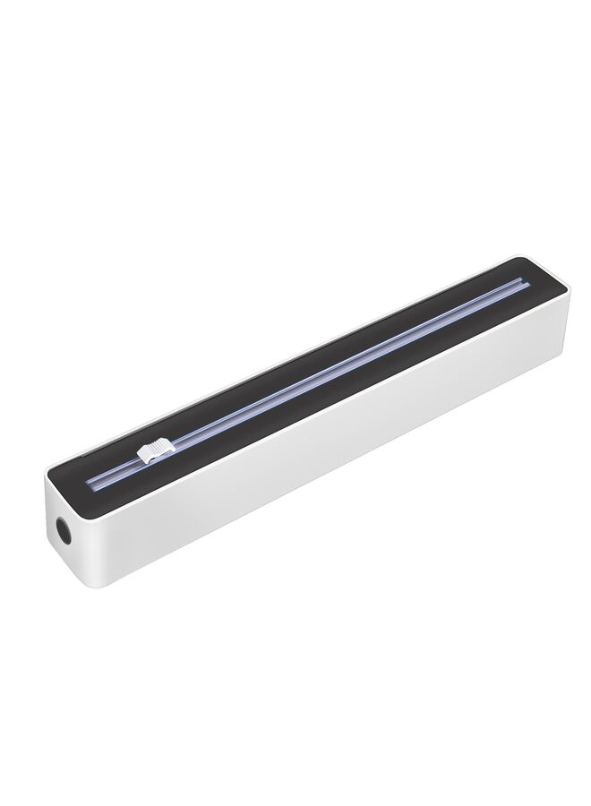 يُسلِّم موزع أغلفة بلاستيكية مع قاطع - حامل عالمي لفيلم التشبث وورق البرشمان المصنوع من رقائق الألومنيوم (أسود/أبيض) - Image 1