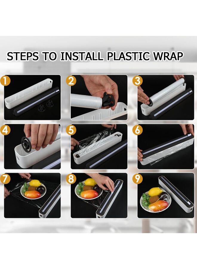 يُسلِّم موزع أغلفة بلاستيكية مع قاطع - حامل عالمي لفيلم التشبث وورق البرشمان المصنوع من رقائق الألومنيوم (أسود/أبيض) - Image 5