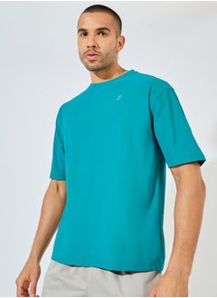 Styli Micro Pique Knit Oversized T-Shirt with Reflective Logo  - Image 1