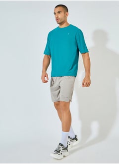 Styli Micro Pique Knit Oversized T-Shirt with Reflective Logo  - Image 2