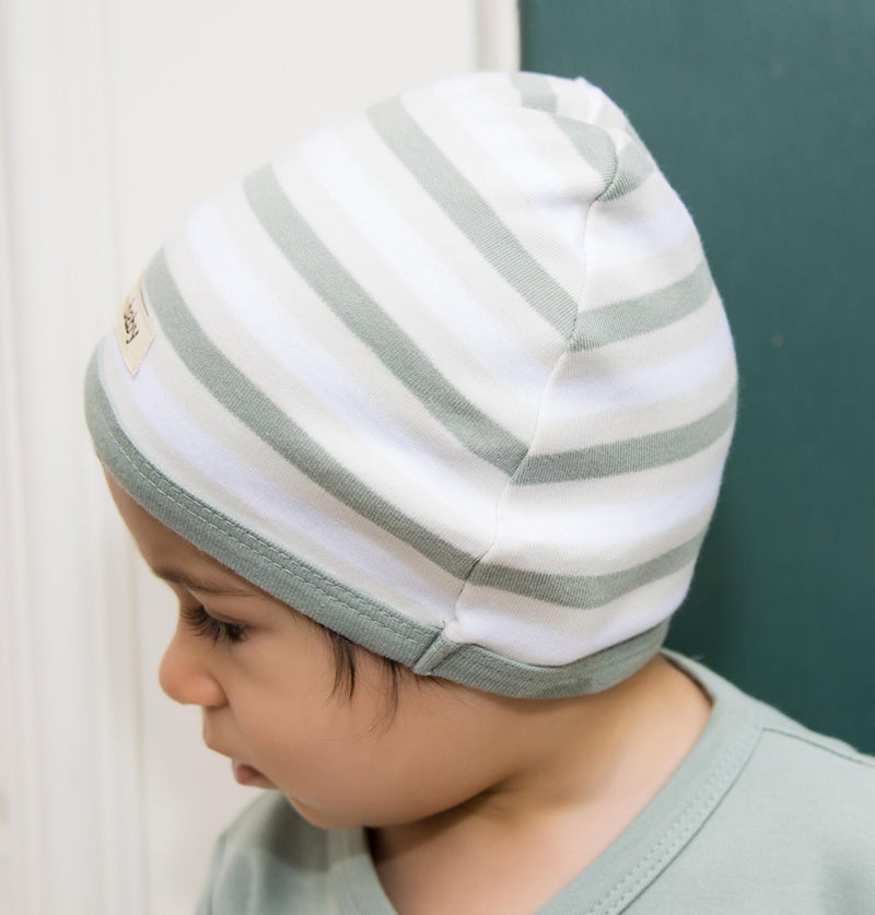 L'ovedbaby baby girls Organic Cotton infant and toddler hats, Seafoam Stripe, 6-12 Months US - Image 2