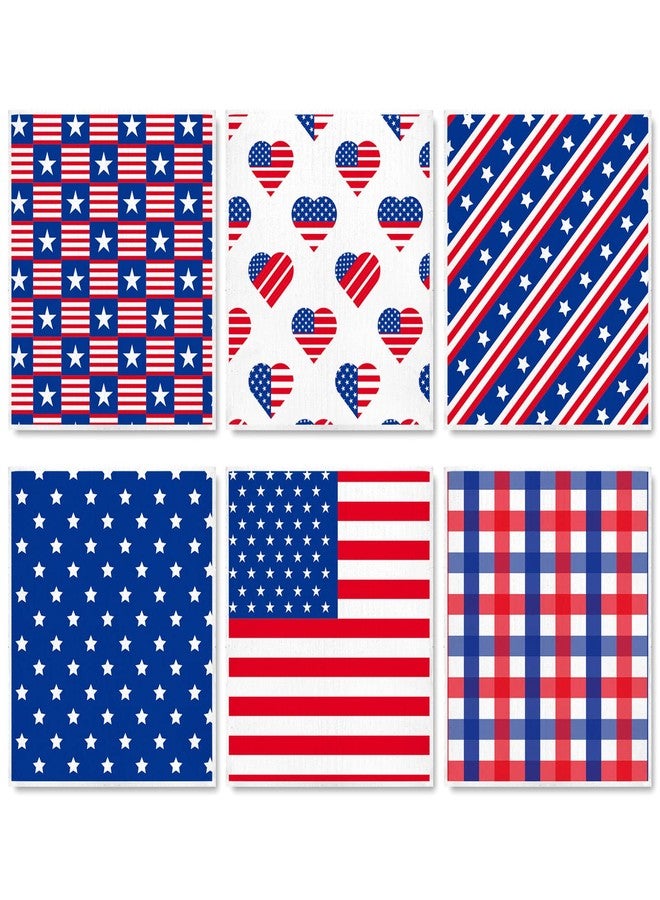 Whaline مناديل مطبخ سويدية وطنية من وايلين 6 عبوات منشفة أطباق لعيد الاستقلال 4 يوليو علم أمريكا منشفة شاي قطنية حمراء زرقاء للتجفيف والتنظيف 6.7 × 7.5 بوصة - Image 1