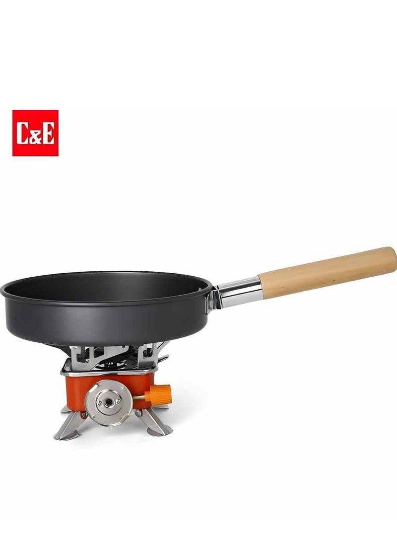 C&E Outdoor Portable Cooker Combination, Including A Black Soup Pot With Cover And Metal Handle, A Black Frying Pan With Wooden Handle And An Outdoor Square Stove.  - Image 3