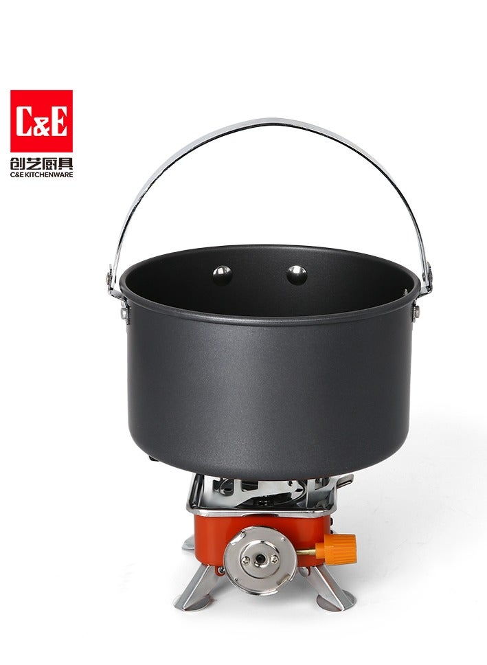 C&E Outdoor Portable Cooker Combination, Including A Black Soup Pot With Cover And Metal Handle, A Black Frying Pan With Wooden Handle And An Outdoor Square Stove.  - Image 4