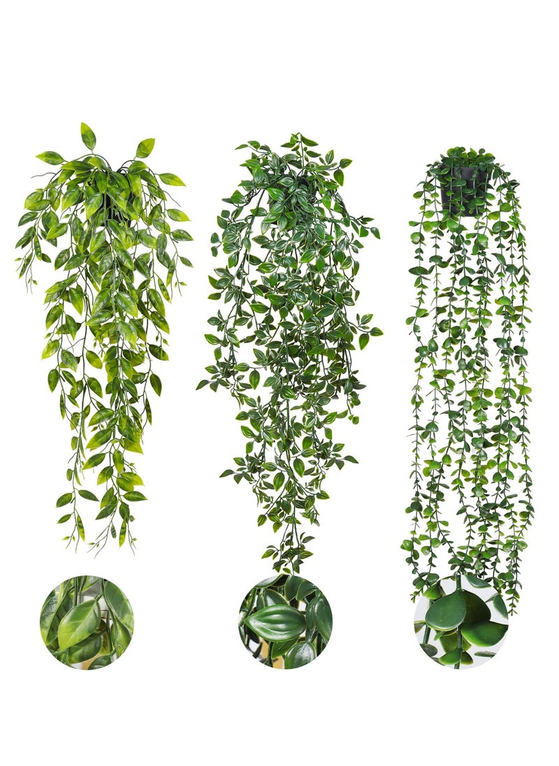 XiuWoo Fake Plants Hanging with Pots 3 Pack, Artificial Ivy Vine Fake Potted Plants, Faux Mandala Vines Hanging Plant Greenery, for Home Room Wall Indoor Outdoor Decor  - Image 1