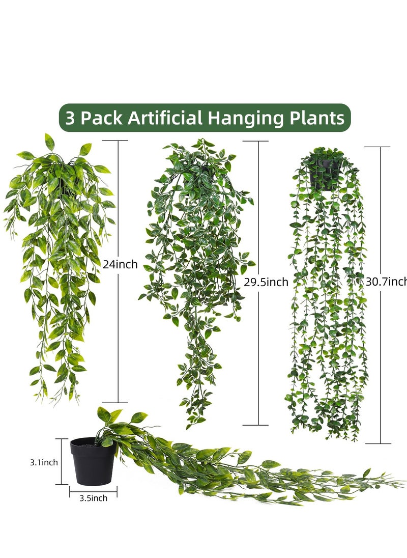 XiuWoo Fake Plants Hanging with Pots 3 Pack, Artificial Ivy Vine Fake Potted Plants, Faux Mandala Vines Hanging Plant Greenery, for Home Room Wall Indoor Outdoor Decor  - Image 2