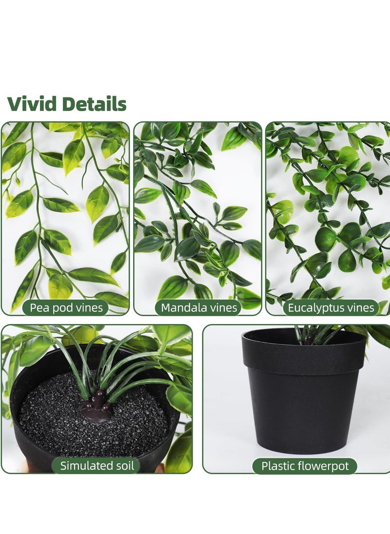 XiuWoo Fake Plants Hanging with Pots 3 Pack, Artificial Ivy Vine Fake Potted Plants, Faux Mandala Vines Hanging Plant Greenery, for Home Room Wall Indoor Outdoor Decor  - Image 3