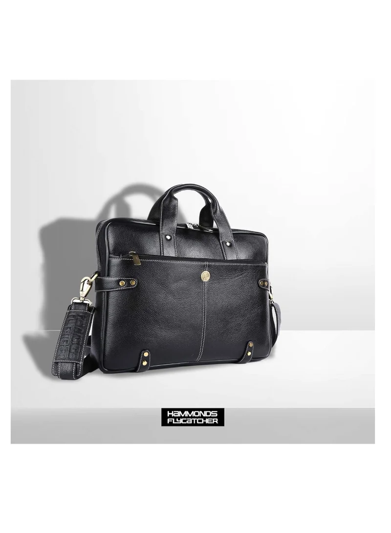 HAMMONDS FLYCATCHER Leather Laptop Bag for Men/Office Bag for Men, Black| Fits Upto 16 Inch Laptop/MacBook | Leather Bag with Shoulder Straps | Laptop Messenger Bag/Leather Bag for Men