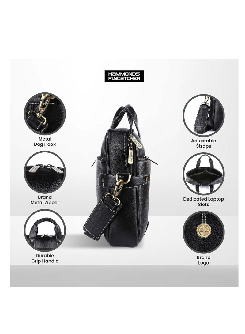 HAMMONDS FLYCATCHER Leather Laptop Bag for Men/Office Bag for Men, Black| Fits Upto 16 Inch Laptop/MacBook | Leather Bag with Shoulder Straps | Laptop Messenger Bag/Leather Bag for Men - Image 5