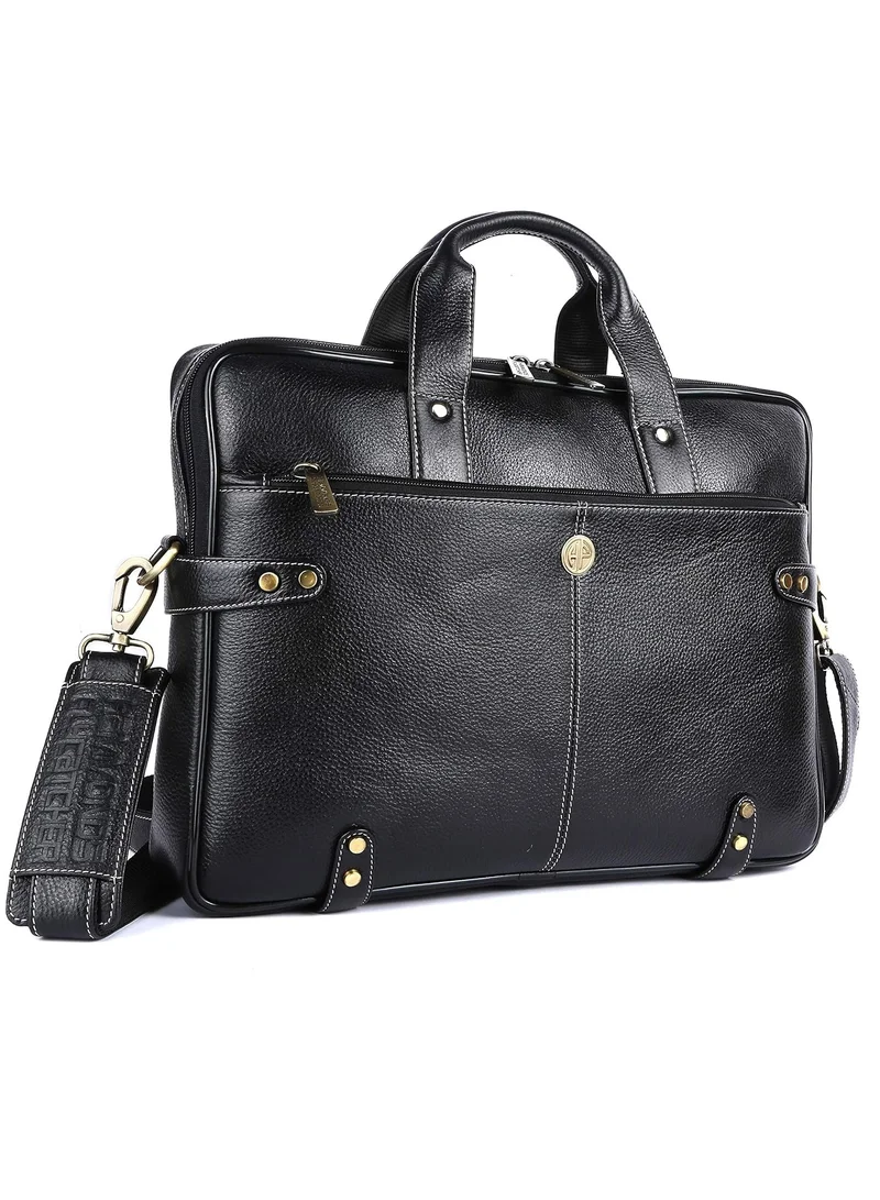 HAMMONDS FLYCATCHER Leather Laptop Bag for Men/Office Bag for Men, Black| Fits Upto 16 Inch Laptop/MacBook | Leather Bag with Shoulder Straps | Laptop Messenger Bag/Leather Bag for Men