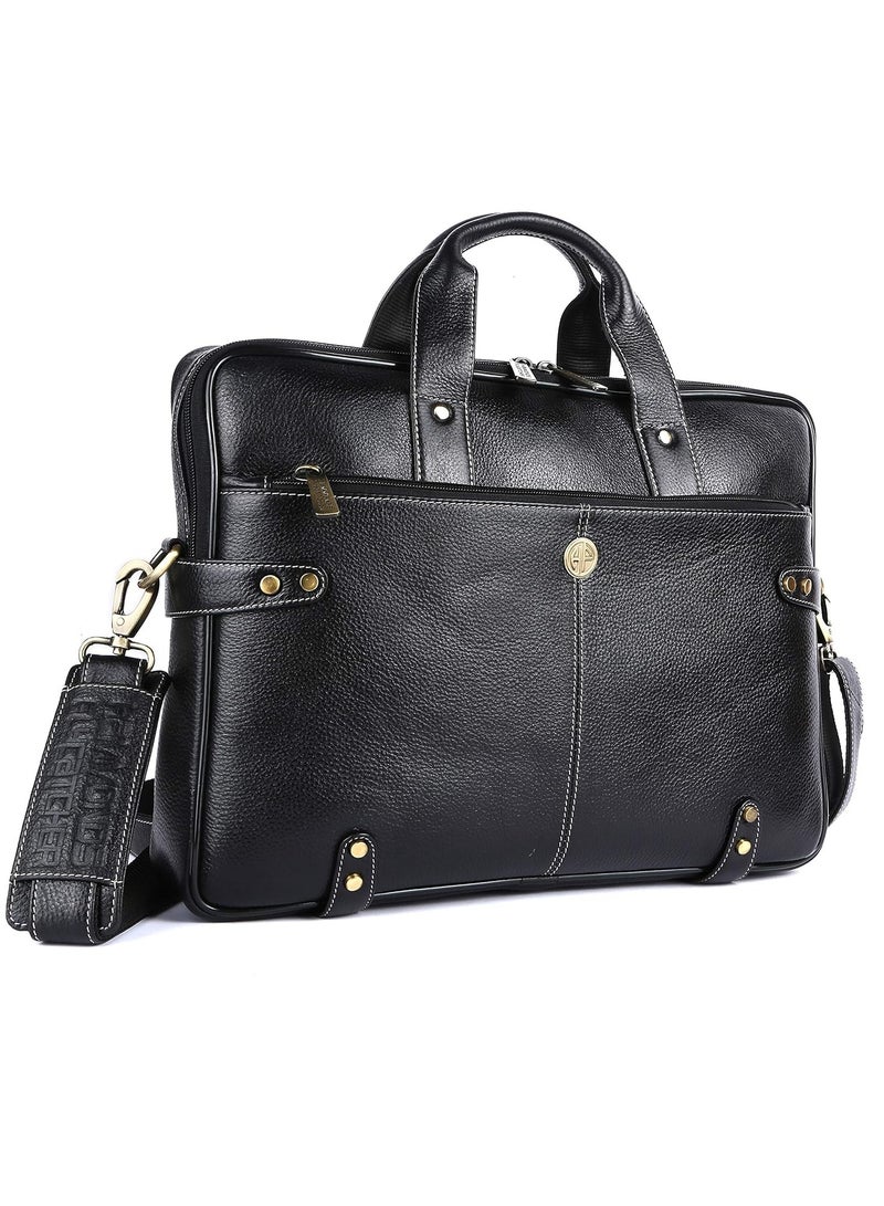 HAMMONDS FLYCATCHER Leather Laptop Bag for Men/Office Bag for Men, Black| Fits Upto 16 Inch Laptop/MacBook | Leather Bag with Shoulder Straps | Laptop Messenger Bag/Leather Bag for Men - Image 1