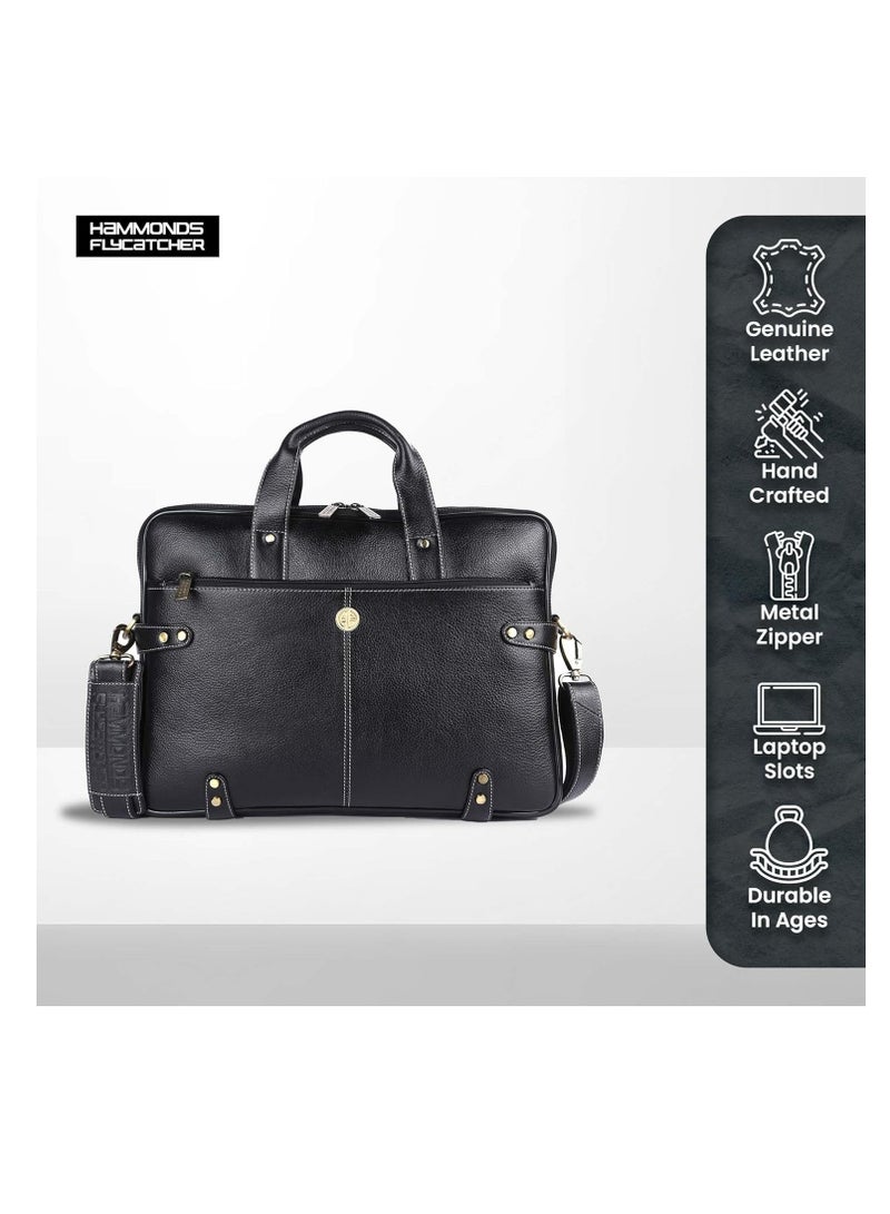 HAMMONDS FLYCATCHER Leather Laptop Bag for Men/Office Bag for Men, Black| Fits Upto 16 Inch Laptop/MacBook | Leather Bag with Shoulder Straps | Laptop Messenger Bag/Leather Bag for Men - Image 3