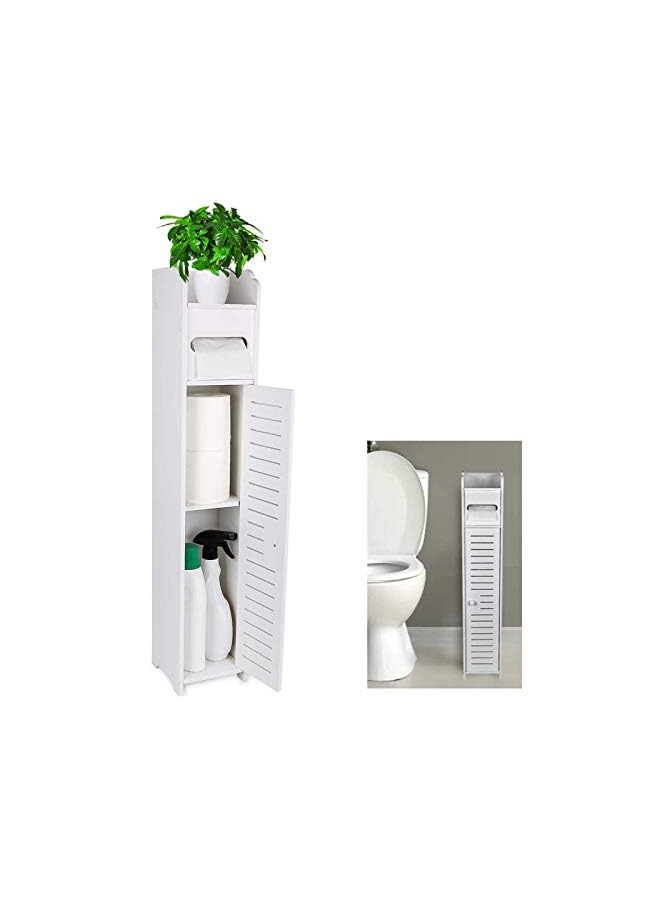 HOOME Small Bathroom Storage Corner Floor Cabinet Storage with Doors and Shelves,Thin Toilet Vanity Cabinet,Narrow Bath Sink Organizer,Towel Storage Shelf for Paper Holder,White  - Image 3